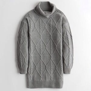 Hollister Eclectic Cable Knit Turtleneck Sweater Dress Grey Women Large